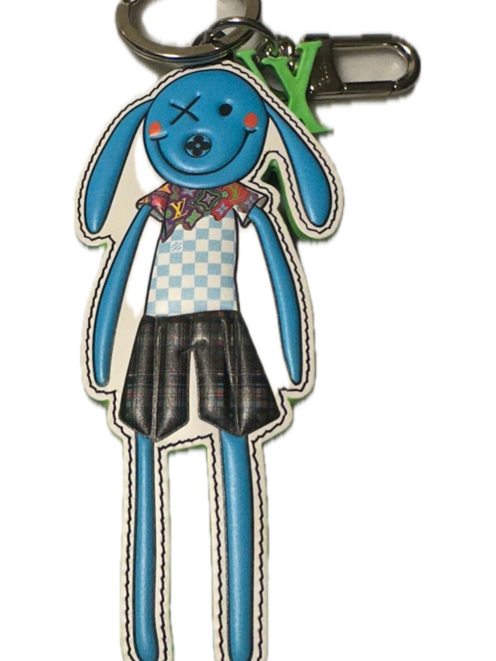 Louis Vuitton Blue Bunny Key Ring Charm with Green Accent